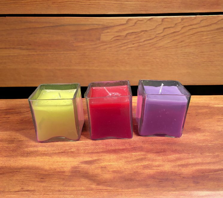 Square Glass Candle Pack of 3